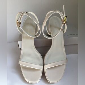 Charles & Keith Platform Block Heel Sandals, Chalk, Size 38